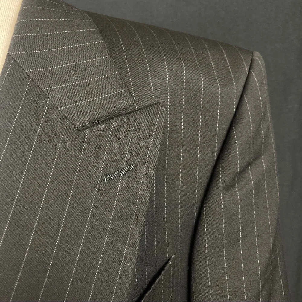 Vintage YSL Men's Black Pinstripe Double-Breasted Blazer